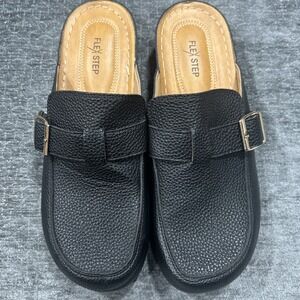 Flex Step Rayna Womens 10M Black Mule Clogs Slip On Comfort Shoes Buckle Detail